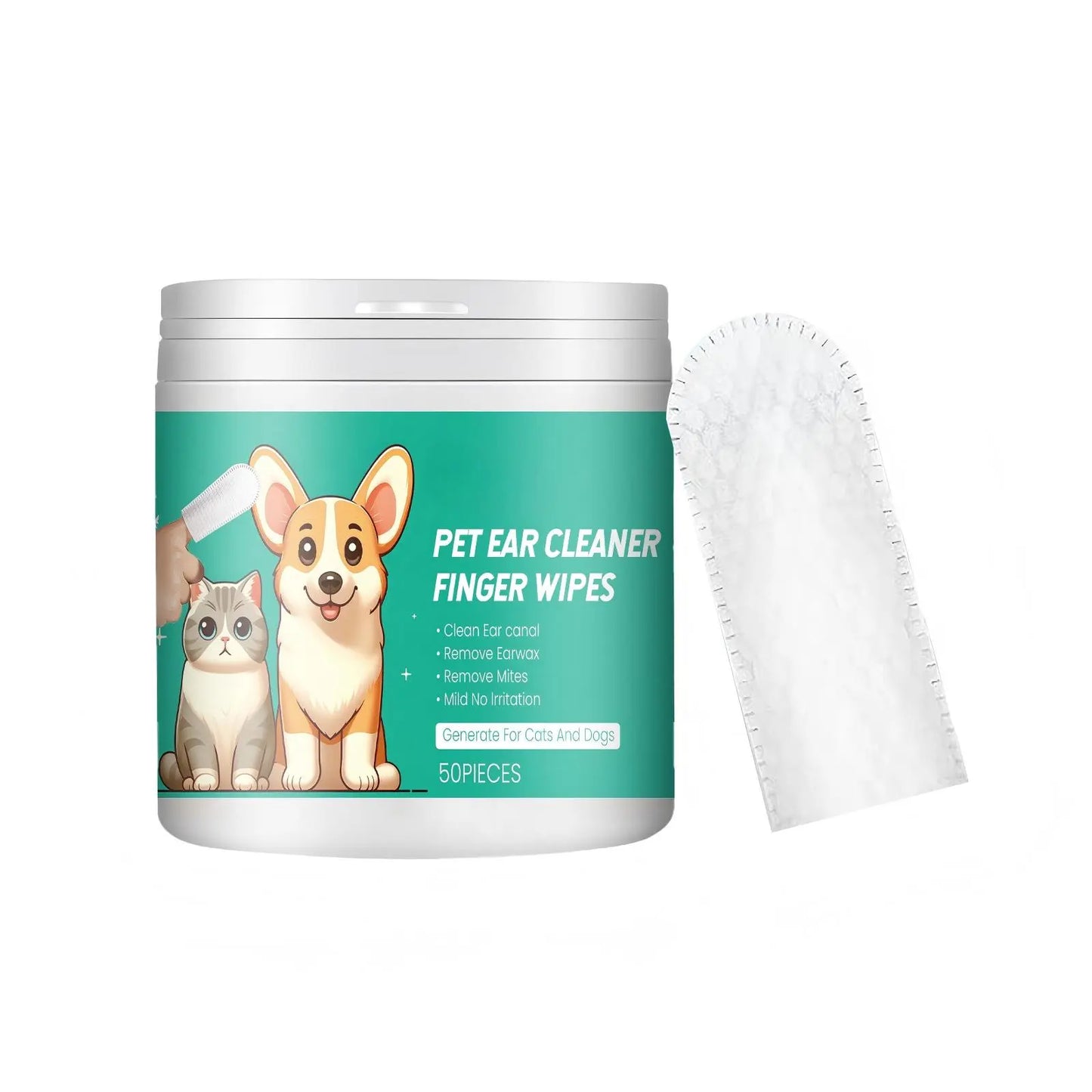 Pet Ear Cleaner Finger Wipes, Gently Clean Pet Ear Mites Ear Dirt Eye Dirt Feet Deodorize to Remove Odor