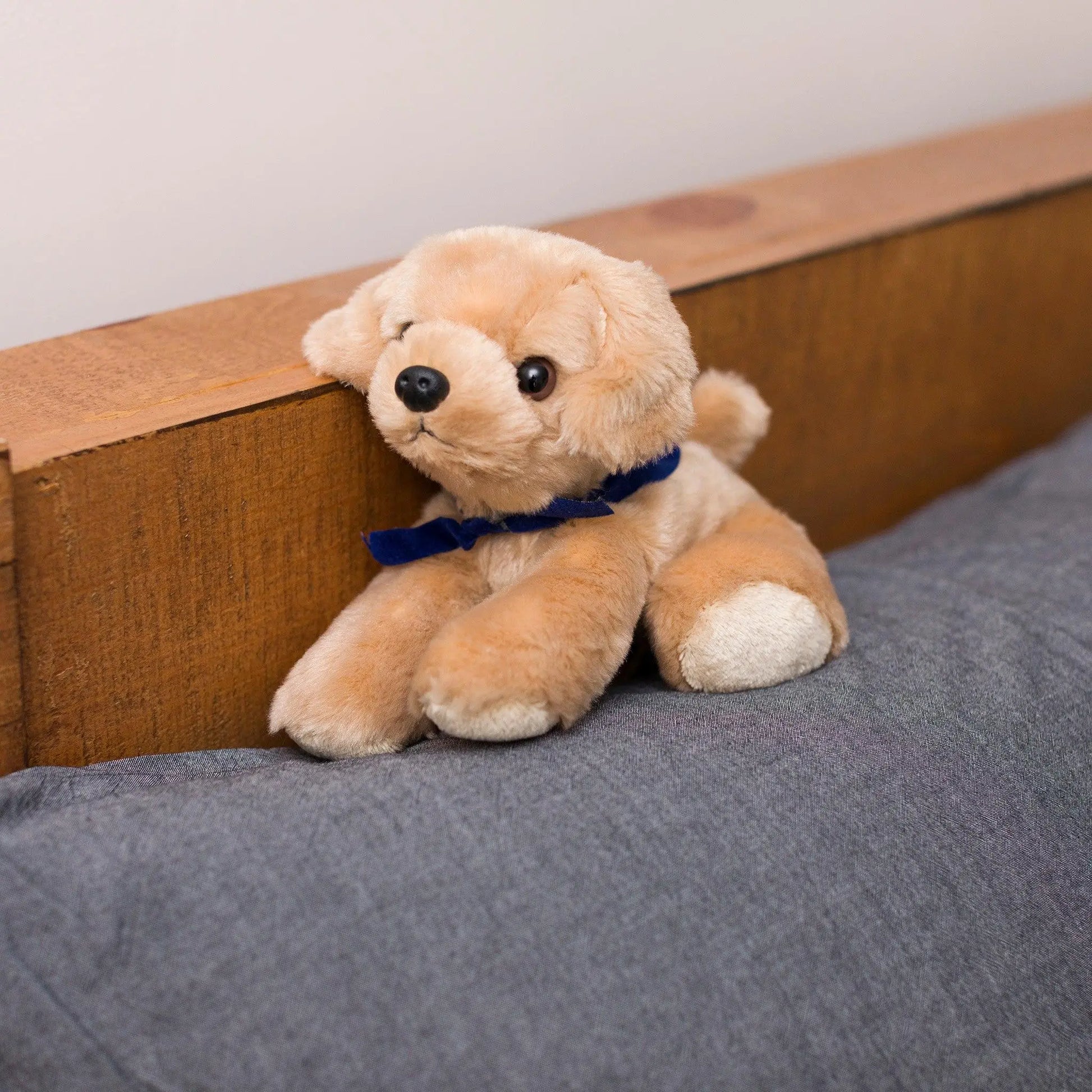 Meet Your New Best Friend: Adorable Golden Lab Plush with Stylish Blue Bandana
