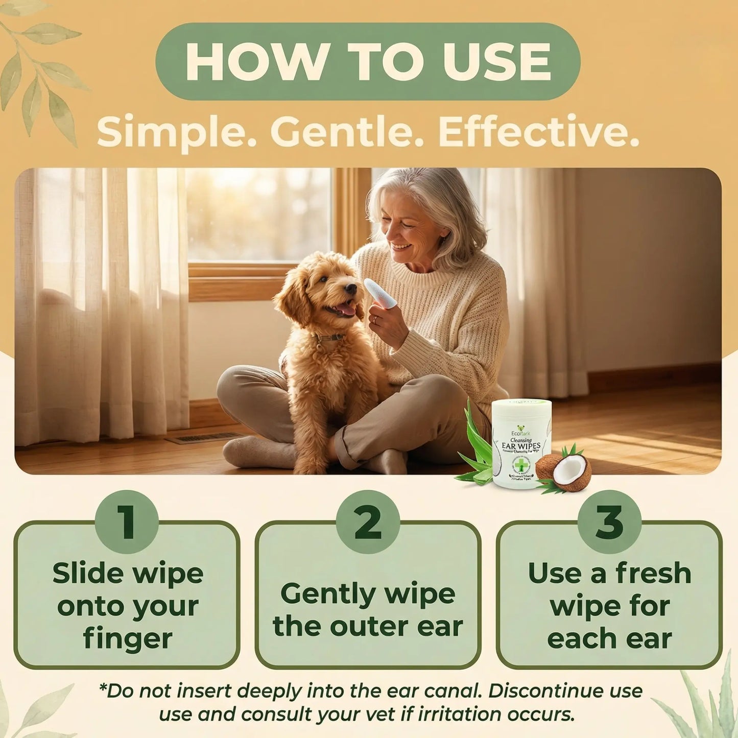 EcoBark Natural Dog Ear Wipes - Gentle Coconut Cleansing for Healthy Ears (50 Count)