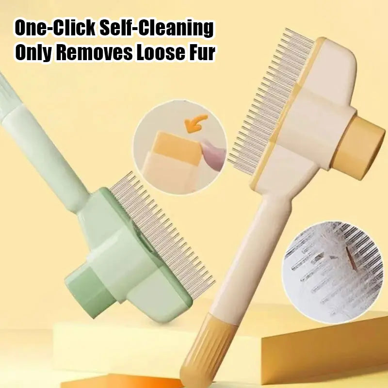 Ultimate Self-Cleaning Pet Comb for Dogs and Cats - Stainless Steel Teeth for Effortless Shedding and Tangle Removal