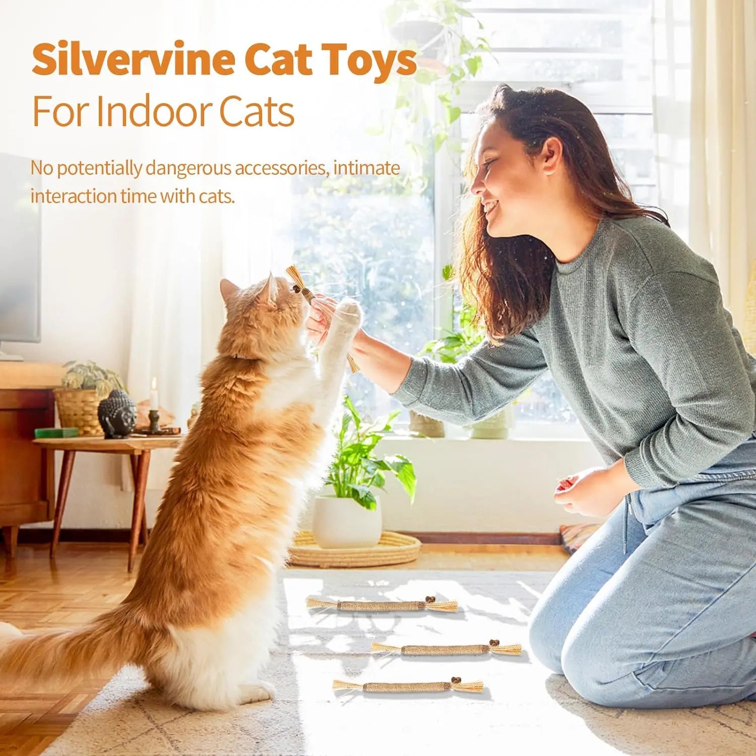 Natural Silvervine Chew Sticks for Cats - Premium Interactive Toy for Teething and Dental Health