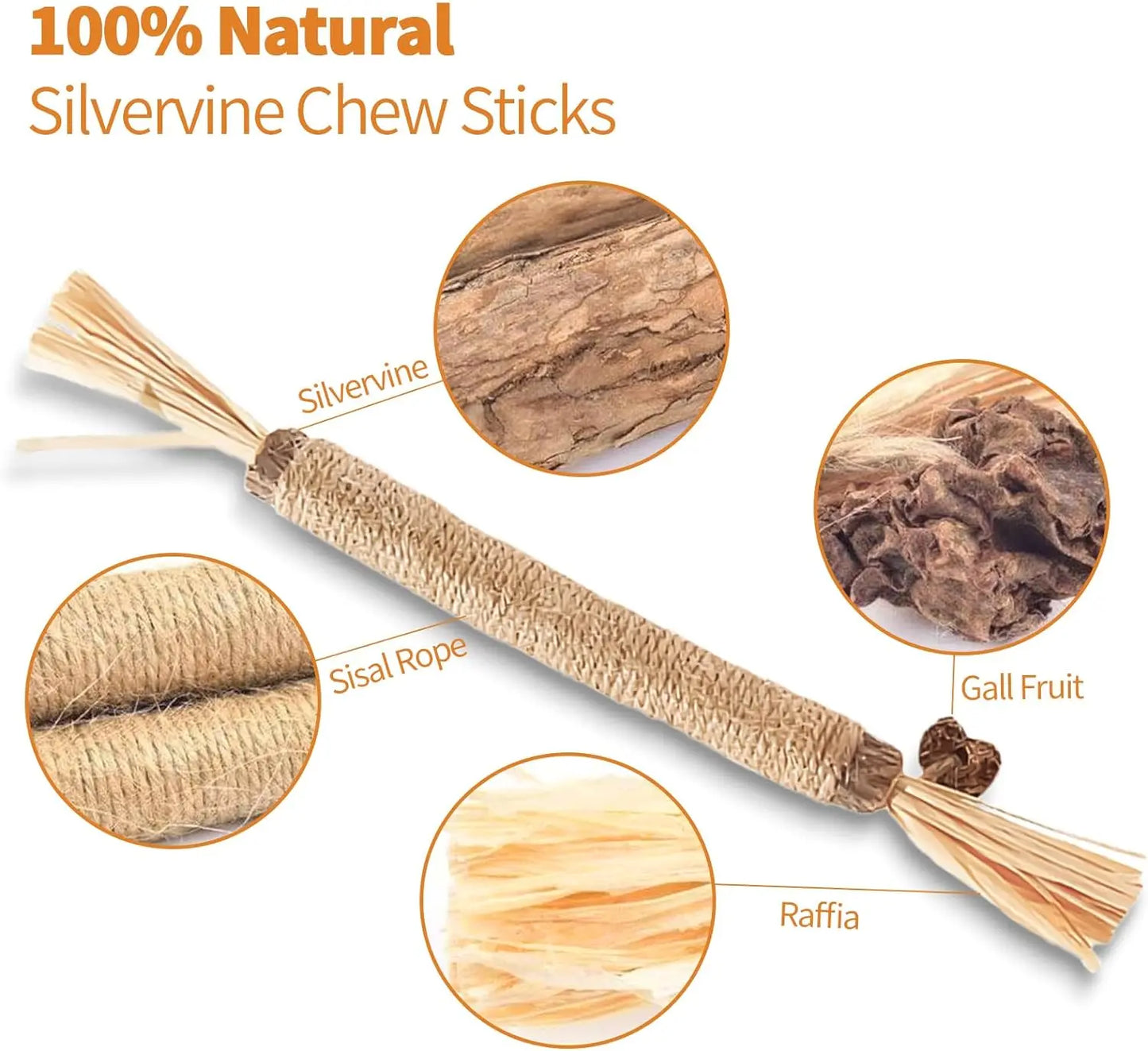Natural Silvervine Chew Sticks for Cats - Premium Interactive Toy for Teething and Dental Health
