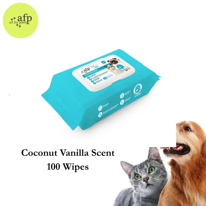 Allforpaws Coconut Vanilla Pet Glove Wipes - 100 Alcohol-Free Grooming Wipes for Dogs & Cats with Jojoba and Coconut Oils for Hydration and Odor Control