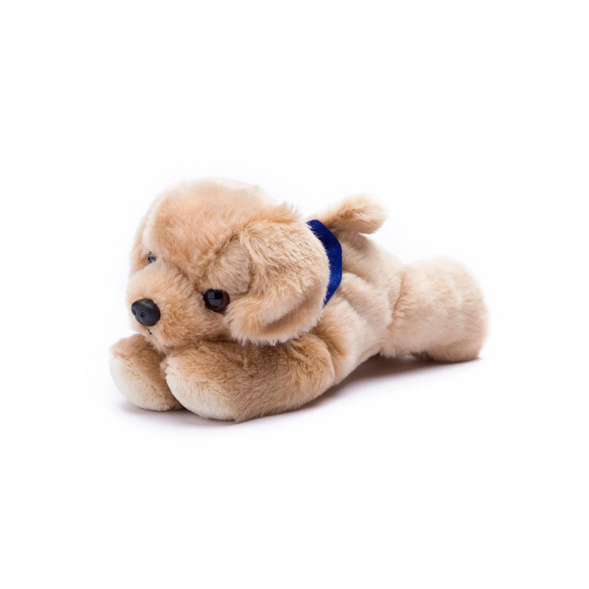 Meet Your New Best Friend: Adorable Golden Lab Plush with Stylish Blue Bandana
