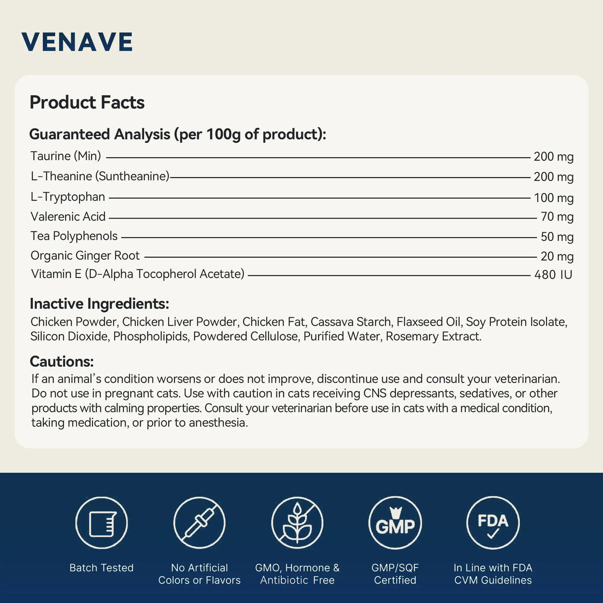 VENAVE Calming Chews for Cats - Helps Support Calm Behavior for Stress, Urine Marking, Excessive Meowing & Restless Behavior, 120 Soft Chews