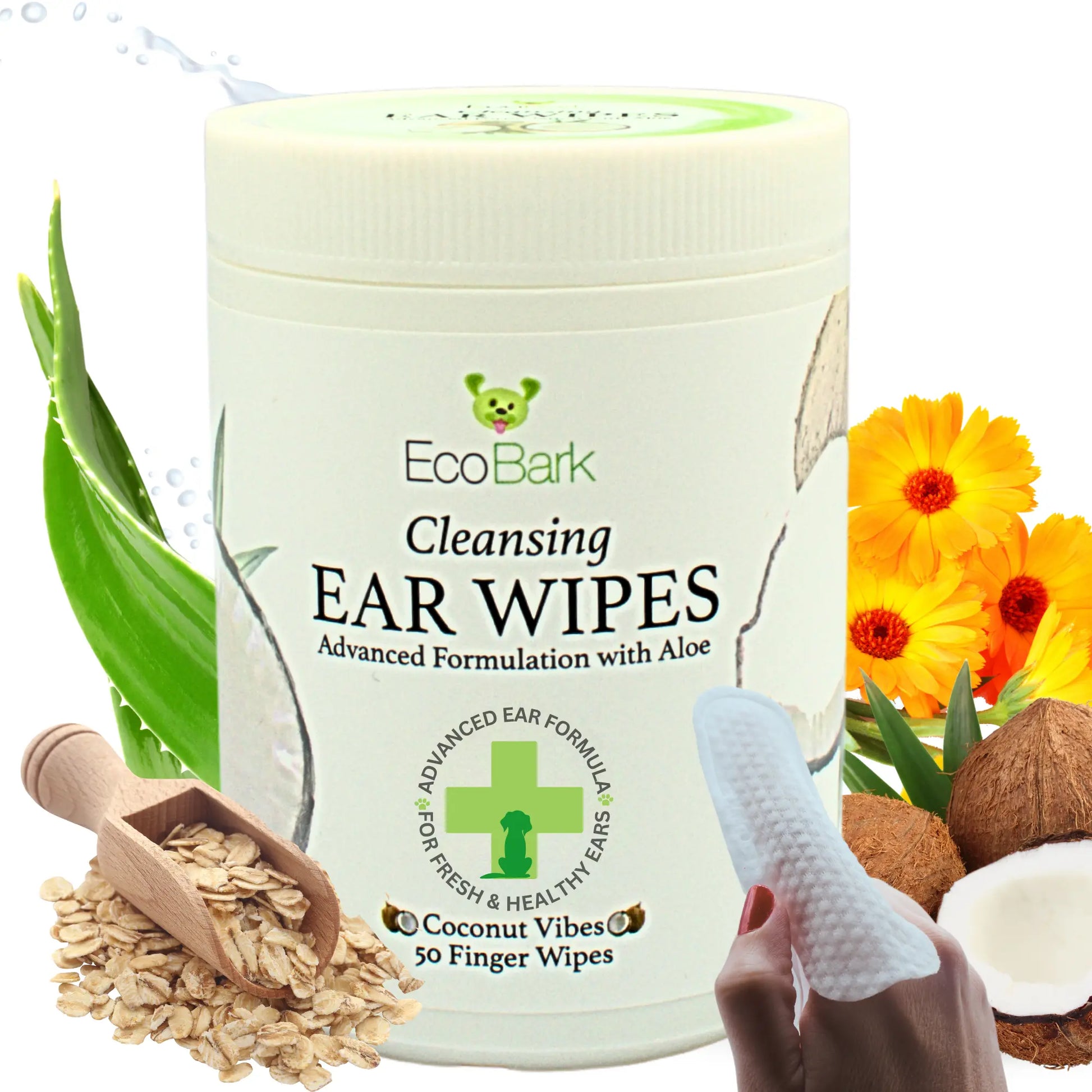 EcoBark Natural Dog Ear Wipes - Gentle Coconut Cleansing for Healthy Ears (50 Count)