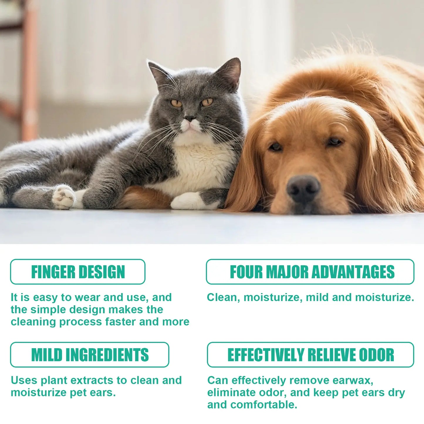 Pet Ear Cleaner Finger Wipes, Gently Clean Pet Ear Mites Ear Dirt Eye Dirt Feet Deodorize to Remove Odor