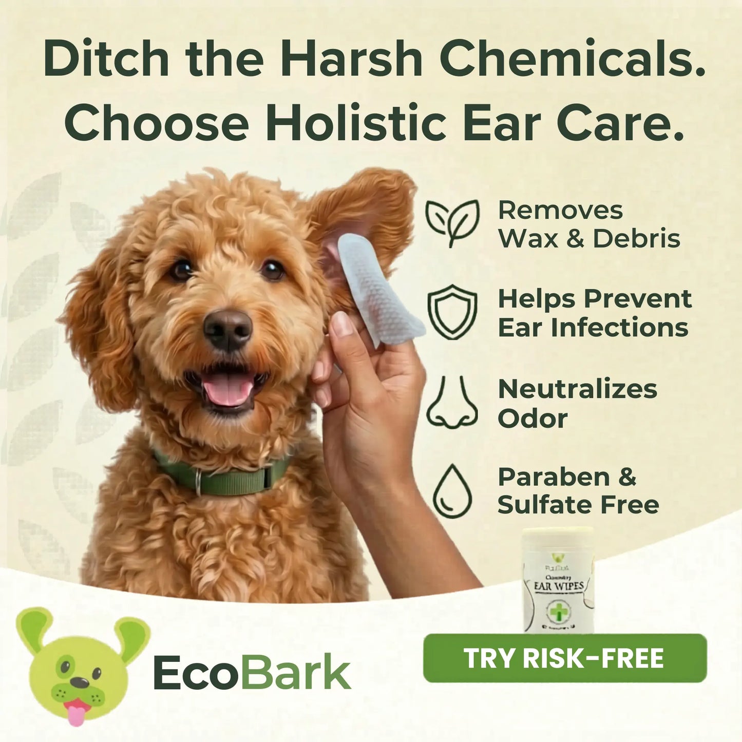 EcoBark Natural Dog Ear Wipes - Gentle Coconut Cleansing for Healthy Ears (50 Count)