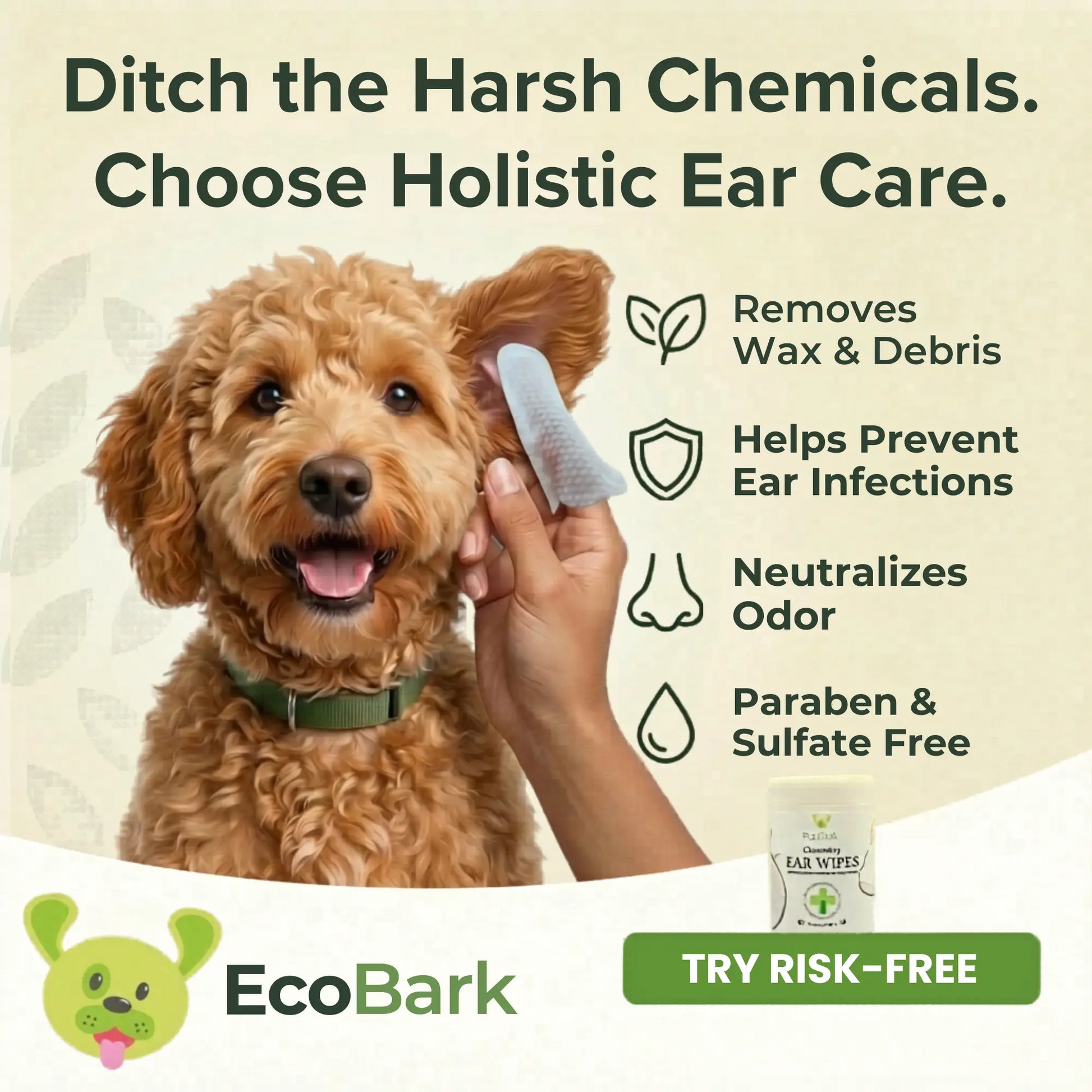 EcoBark Natural Dog Ear Wipes - Gentle Coconut Cleansing for Healthy Ears (50 Count)