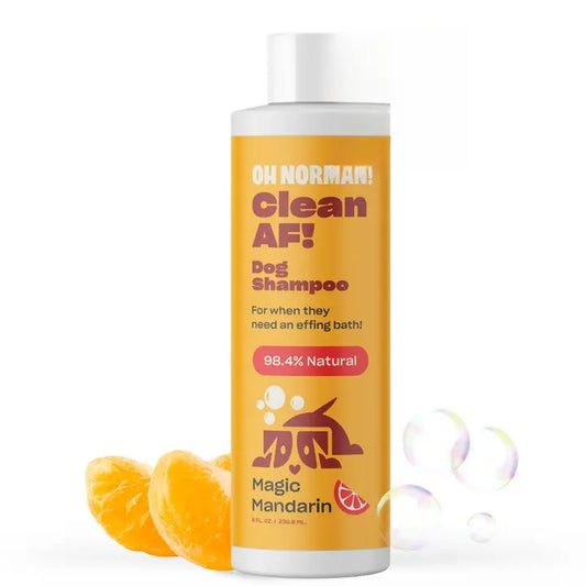 Transform Bath Time with Oh Norman Clean AF Dog Shampoo - Magic Mandarin Scent, 98.4% Natural Formula for a Refreshingly Clean Pup!