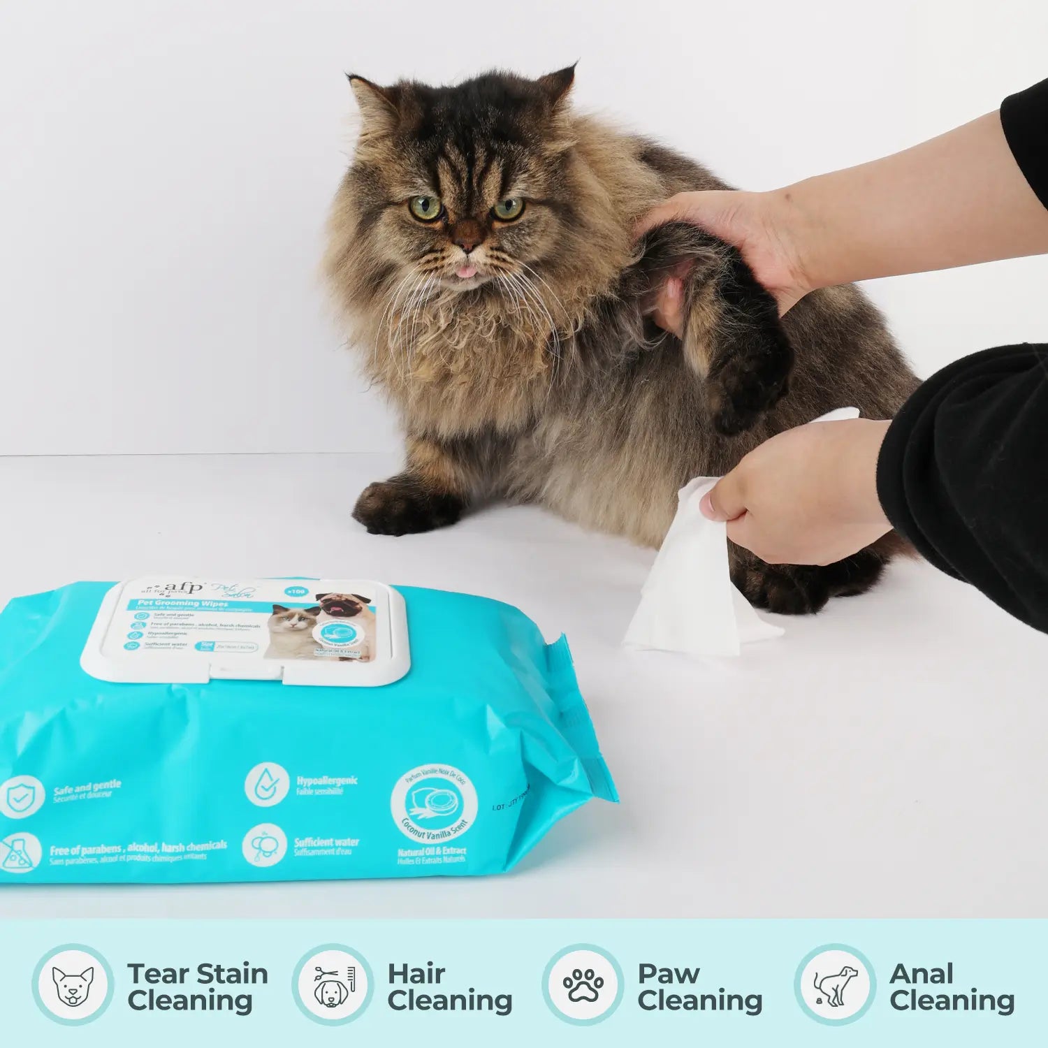 Allforpaws Coconut Vanilla Pet Glove Wipes - 100 Alcohol-Free Grooming Wipes for Dogs & Cats with Jojoba and Coconut Oils for Hydration and Odor Control