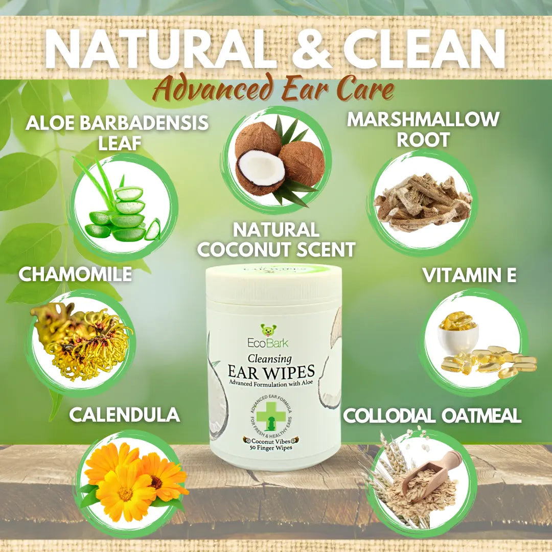 EcoBark Natural Dog Ear Wipes - Gentle Coconut Cleansing for Healthy Ears (50 Count)