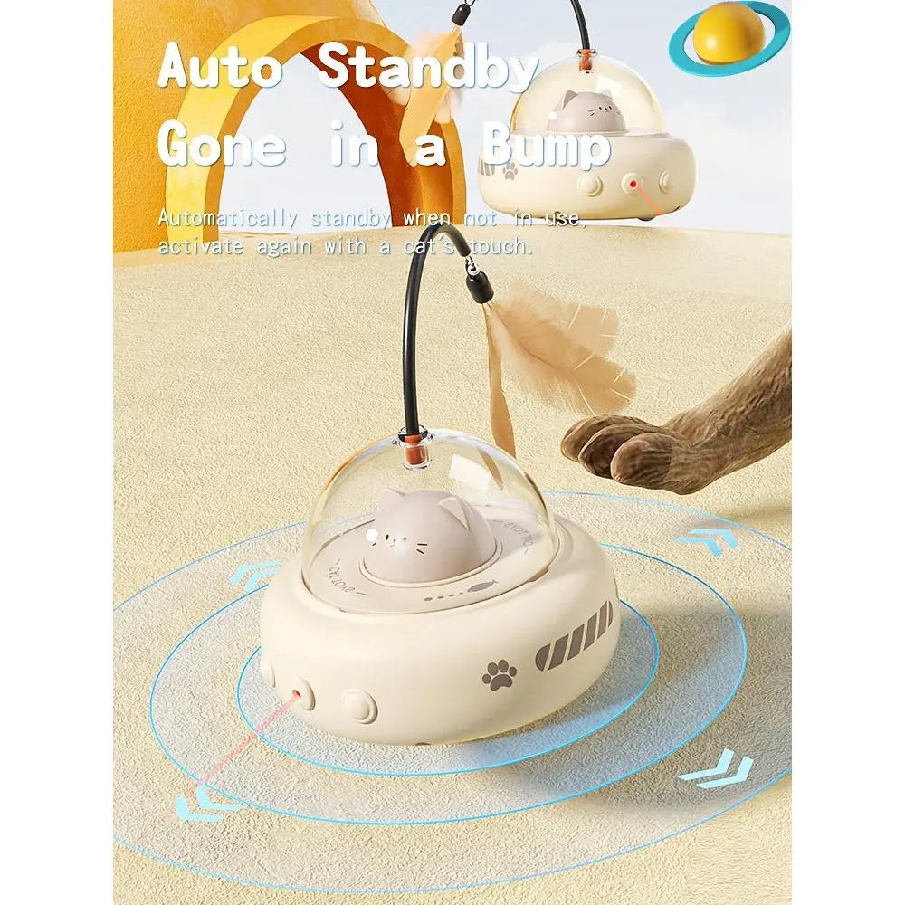 Cat Boredom Relief Toy, 2-In-1 Smart Laser & Feather Wand, Automatic Rotating Interactive Toy for Indoor Cats, Durable Anti-Demolition Self-Play, Electric Pet Toy for Furry Friends